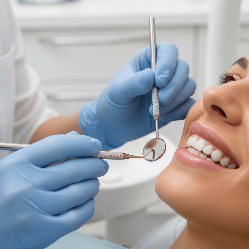 Dentista realizando exame odontológico